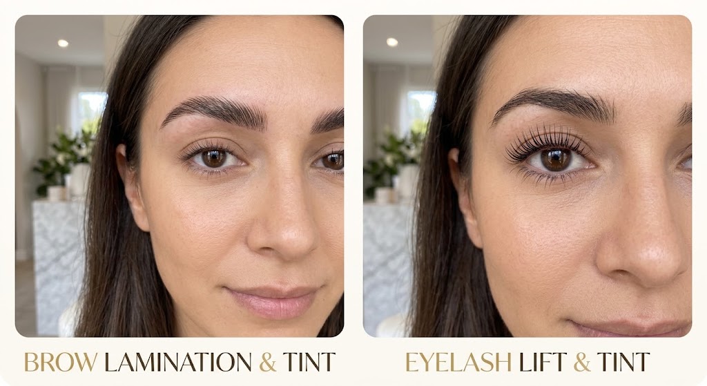 Before and after: brow lamination and tint, and eyelash lift and tint